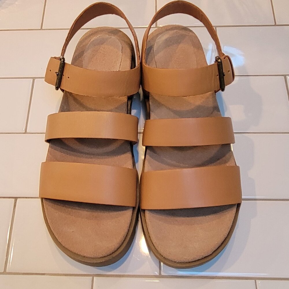 Madewell Tan Triple-Strap Leather Sandals